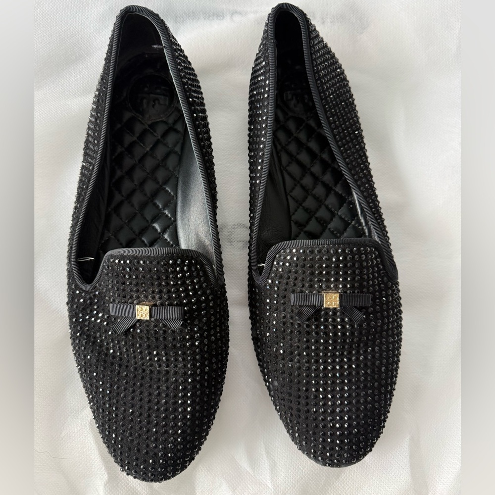Black Crystal Embellished Women's Loafers